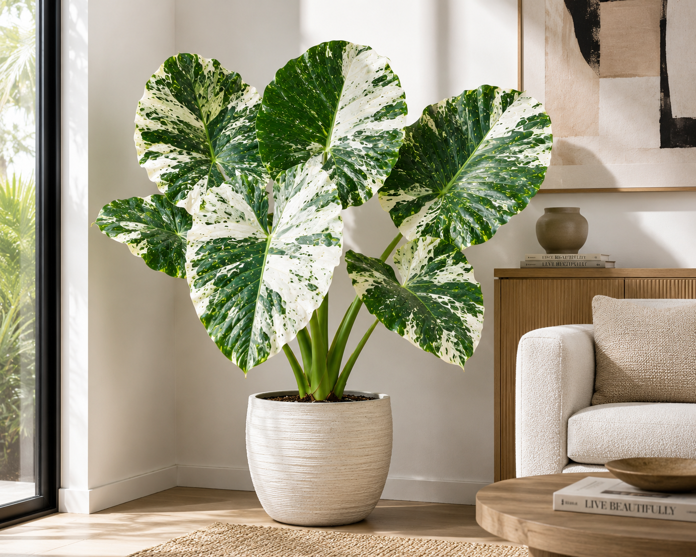 Variegated Giant Taro / Elephant Ear ‘Variegata’ (Alocasia macrorrhizos ‘Variegata’)